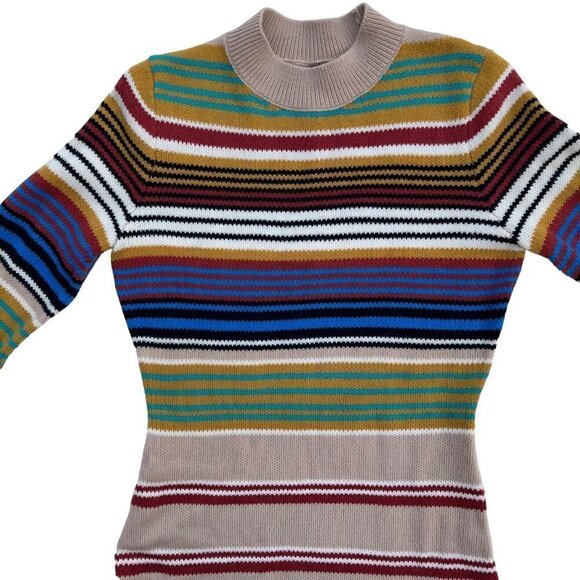 Free People SIZE XS Striped Multicolor Balloon-Sleeve Mini Sweater Dress - Picture 5 of 6